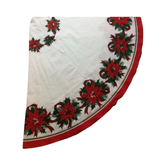 Poinsettia Round Tablecloth Christmas Cotton Blend Vintage - Picture 4 of 11